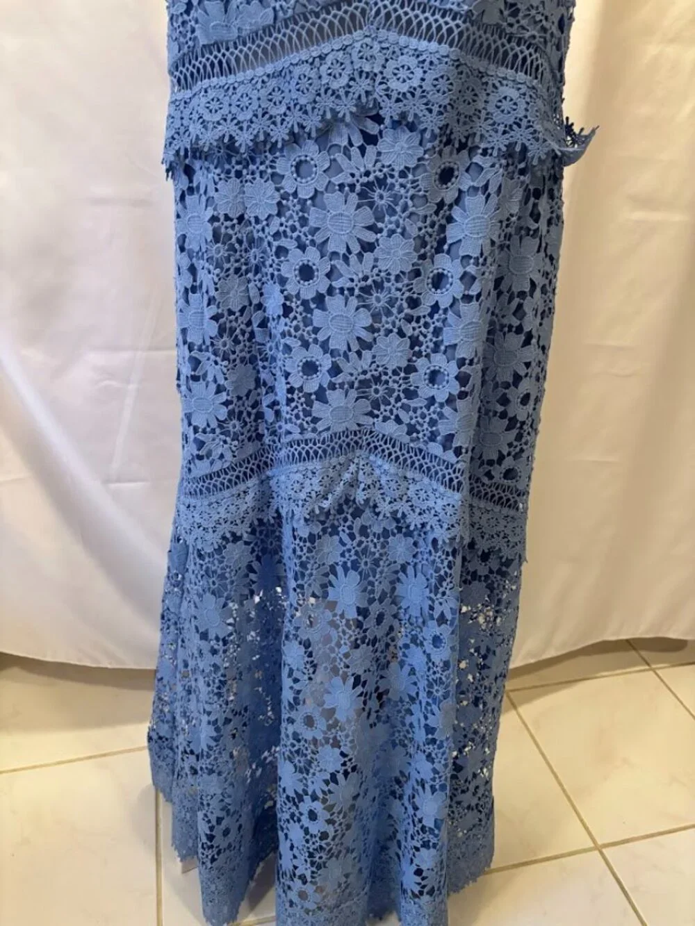 ASOS DESIGN Premium Lace Dress with Ruffle Detail in Blue - Size 14 - Picture 4 of 16